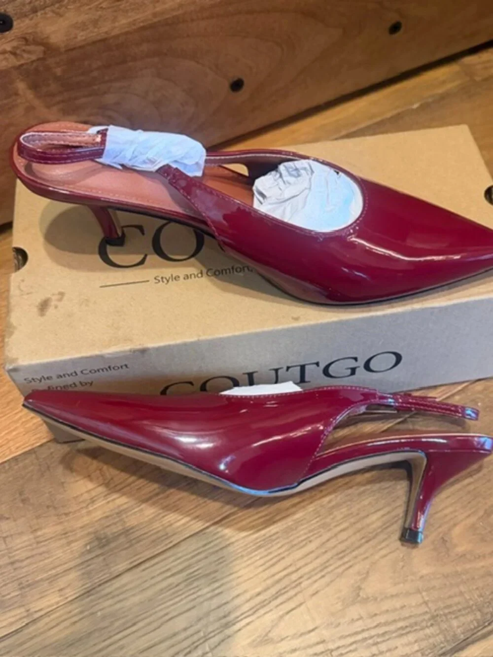 Burgundy Patent Slingback Kitten Heels Pumps Women’s 8.5 NWT